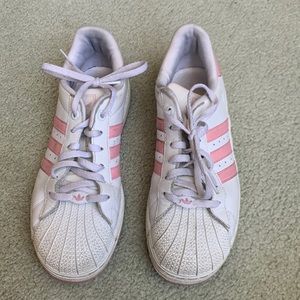 Adidas Superstars  5 1/2 mens size. Pink stripes RARE